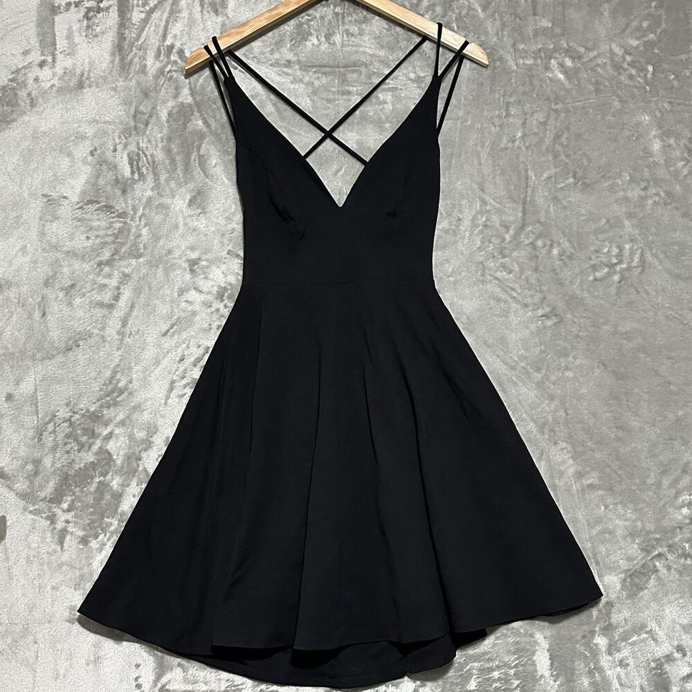 Lulus Believe In Love Skater Dress Womens Size M Black Open Strappy Back Fairy